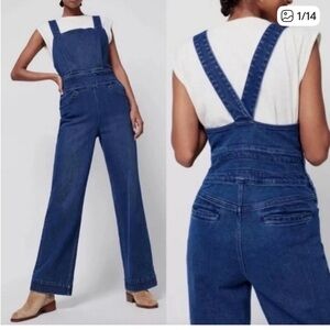 Faherty Avenue Dark Avenue Straight Leg Denim Jumpsuit Overalls XS